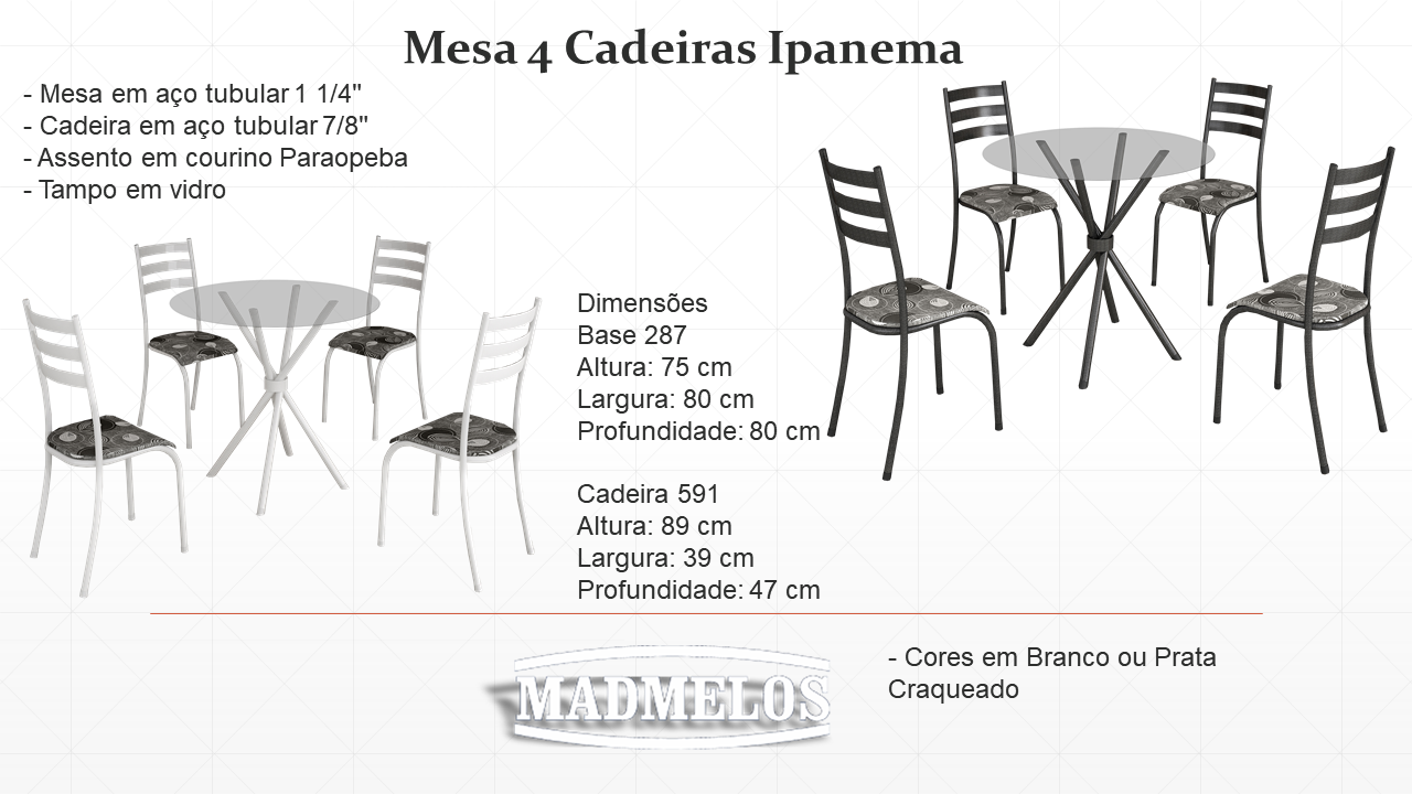 Mesa Ipanema redonda vidro 4 cadeiras 8080 Pague e Leve Móveis