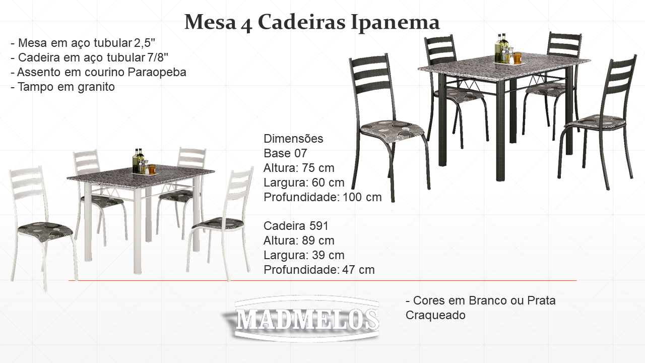 Mesa 4 cadeiras Ipanema retangular 10060 pedra Pague e Leve Móveis