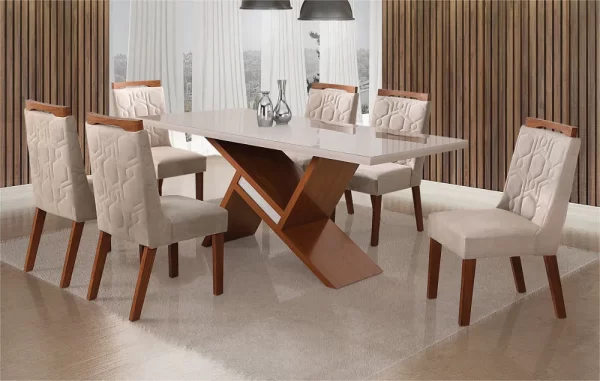 Mesa Ágata com 6 cadeiras Ágata