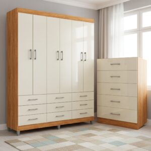 Roupeiro Paraty + Cômoda 5 Gavetas Aruba