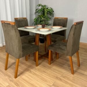 Mesa De Jantar Bali 90 x 90 com 4 Cadeiras Isa
