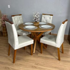 Mesa De Jantar Simpatia 108x108 Circular com 4 Cadeiras Jasmim