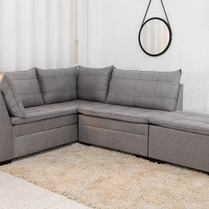 Sofá De Canto 5 Lugares com Puff Linho