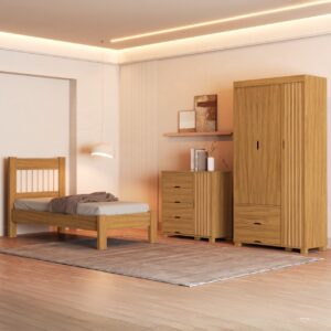 Trio / Roupeiro Bela + Cômoda Sapateira + Cama Solteiro