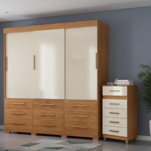 Roupeiro Toronto 3 Portas + Cômoda 5 Gavetas Malta