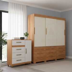 Roupeiro Toronto + Cômoda 4 Gavetas com Sapateira Leme