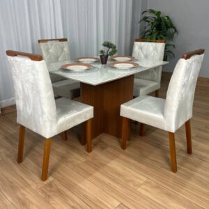 Mesa Helo 120 x 90 com 4 Cadeiras Jasmim