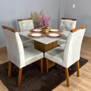 Mesa Dakota 90 x 90 com 4 Cadeiras Jasmim