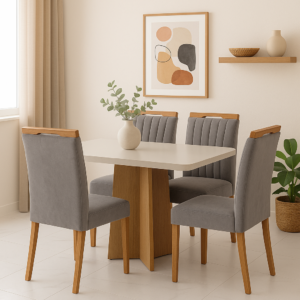 Mesa Jade 120 x 80 com 4 Cadeiras Carvalho Decor