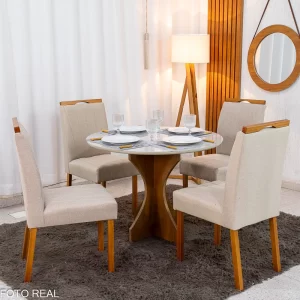 Mesa Siena Redonda 100 x 100 com 4 Cadeiras Isabela