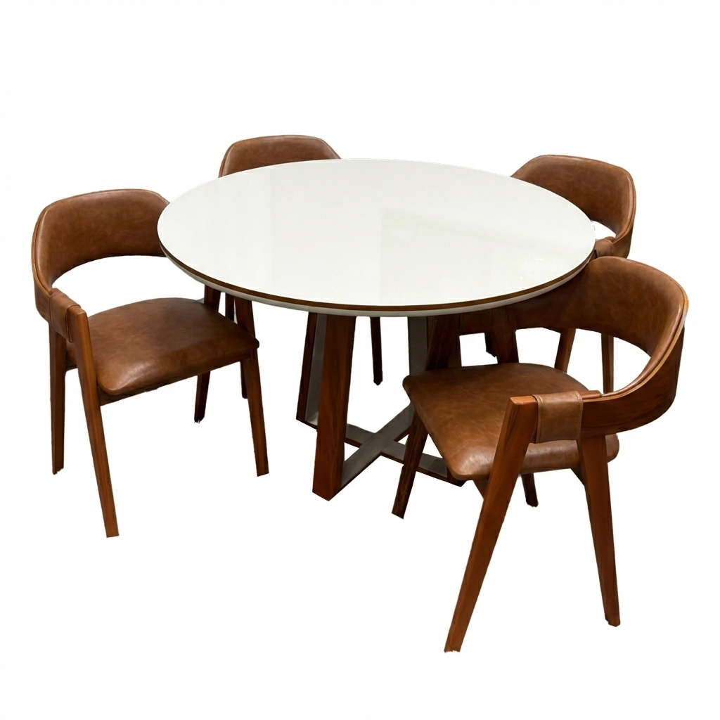 Mesa Atlanta 100 x 100 com 4 Cadeiras Pérola em Corino - Image 2