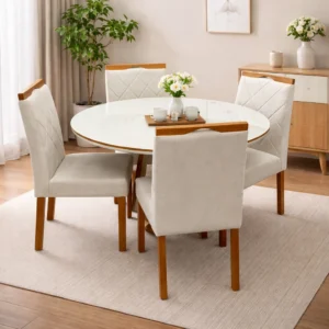 Mesa Atlanta 120 x 120 com 4 Cadeiras California Veludo