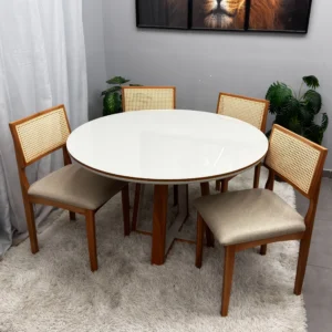 Mesa Atlanta 120 x 120 com 4 Cadeiras Monalisa