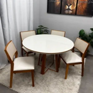 Mesa Atlanta 120 x 120 com 4 Cadeiras Oiti