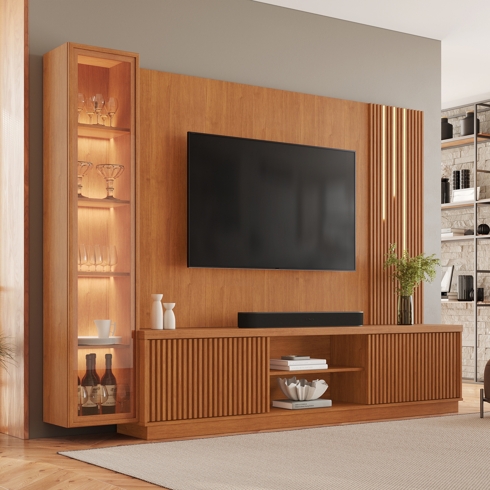 Home Theater até 75″ Arezzo New (C/LED Cascata) + Módulo Cristaleira Dominus Naturale – MAVAULAR - Image 2