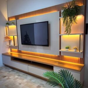 Painel até 70″ + Rack + Dois Módulos Laterais São Paulo Tauari/Off White Fosco – LINEA BRASIL