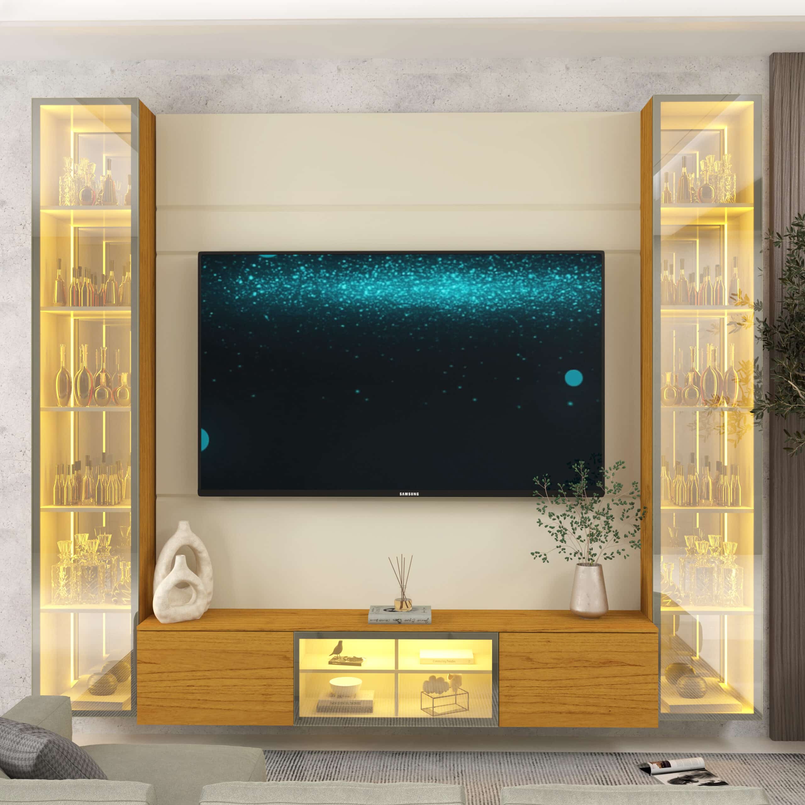 Home Suspenso até 85″ Luminare Reflecta com Duas Torres 230 Off White/Naturale – GELIUS - Image 3