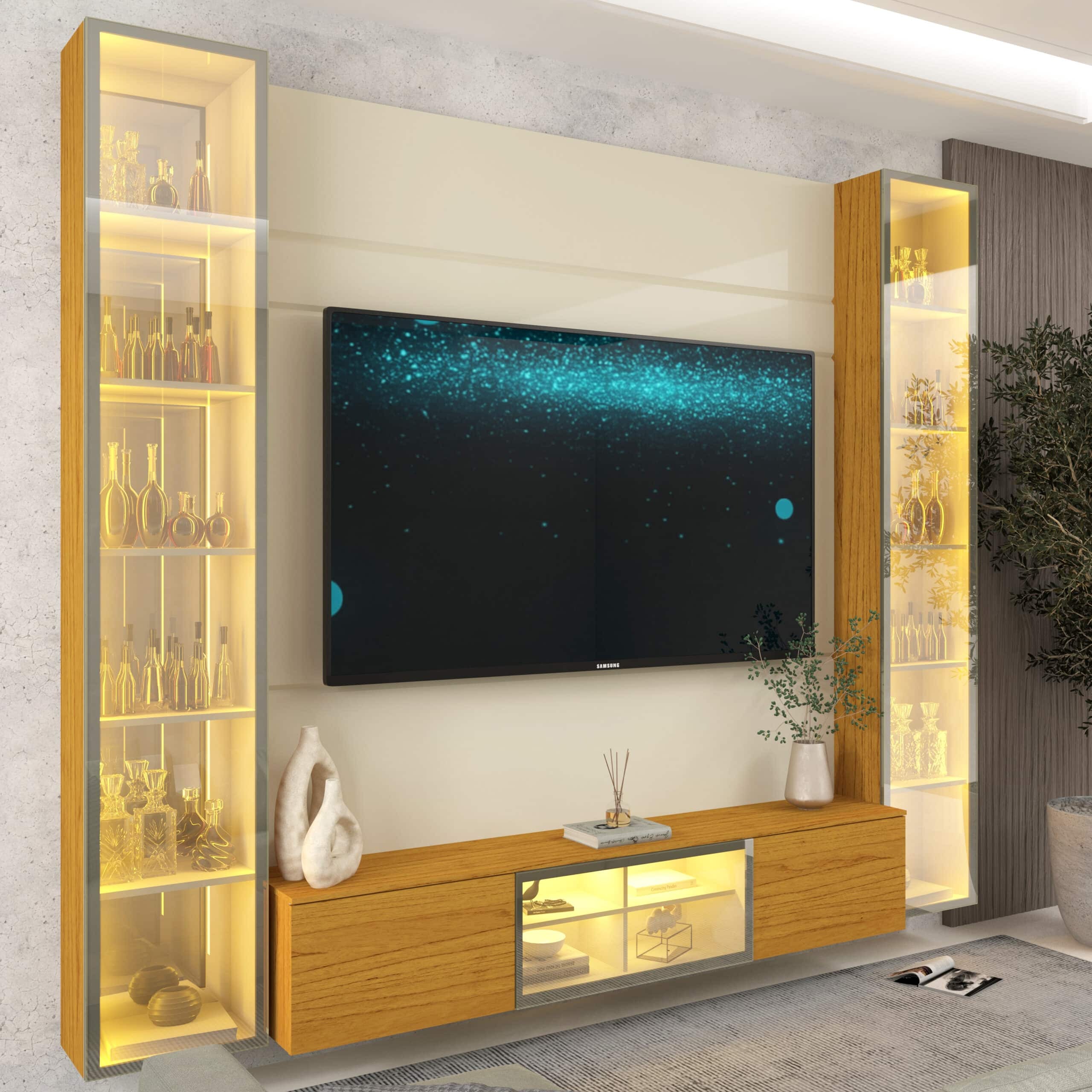 Home Suspenso até 85″ Luminare Reflecta com Duas Torres 230 Off White/Naturale – GELIUS - Image 4
