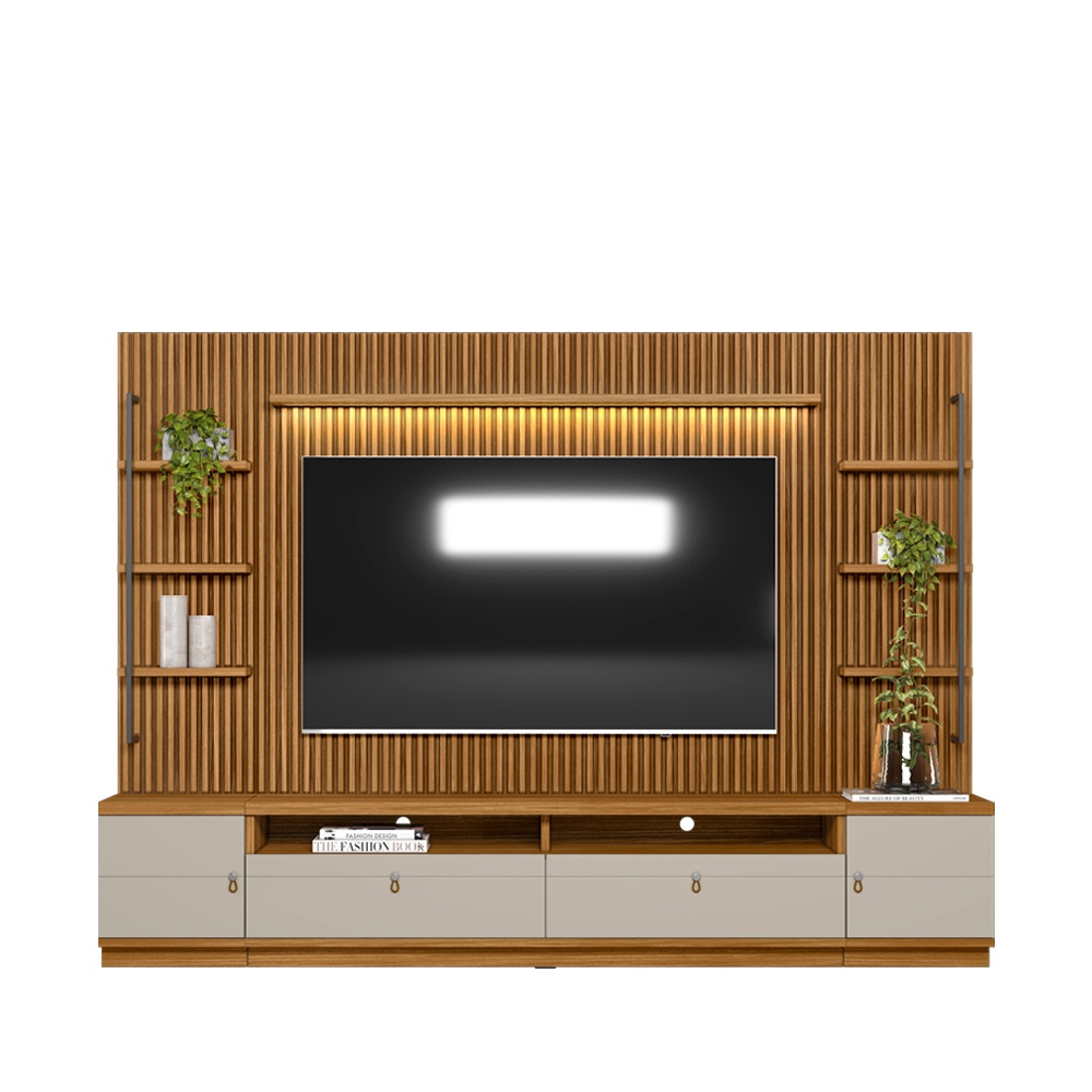 Painel + Rack + Dois Módulos Laterais Ouro Preto Nature/Off White – LINEA BRASIL - Image 8