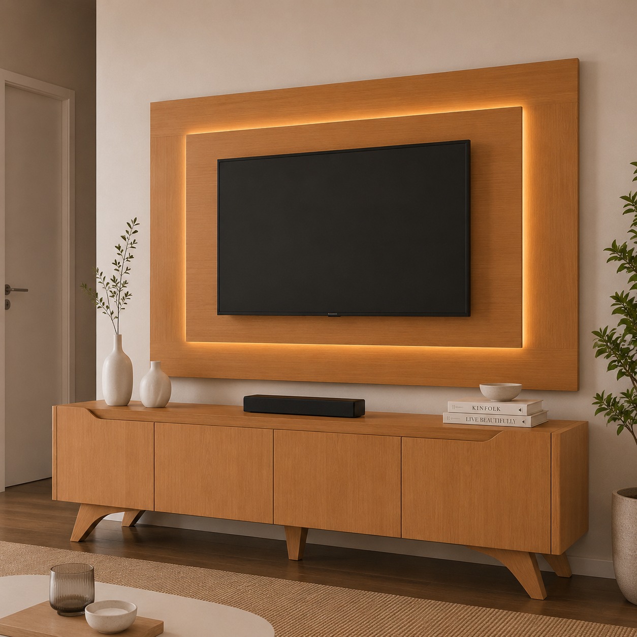 Painel até 58″ + Rack Atenas 1,80 m Off White/Naturale – MAVAULAR - Image 2