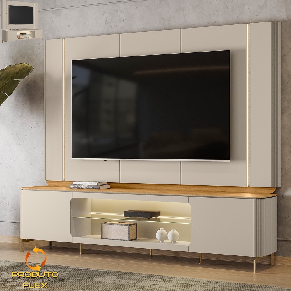 Painel + Rack Santorini Off White/Tauari Fosco – LINEA BRASIL - Image 3