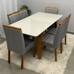 Mesa de Jantar Agata 180x90cm com Vidro e 6 Cadeiras California Estofadas Lj Móveis