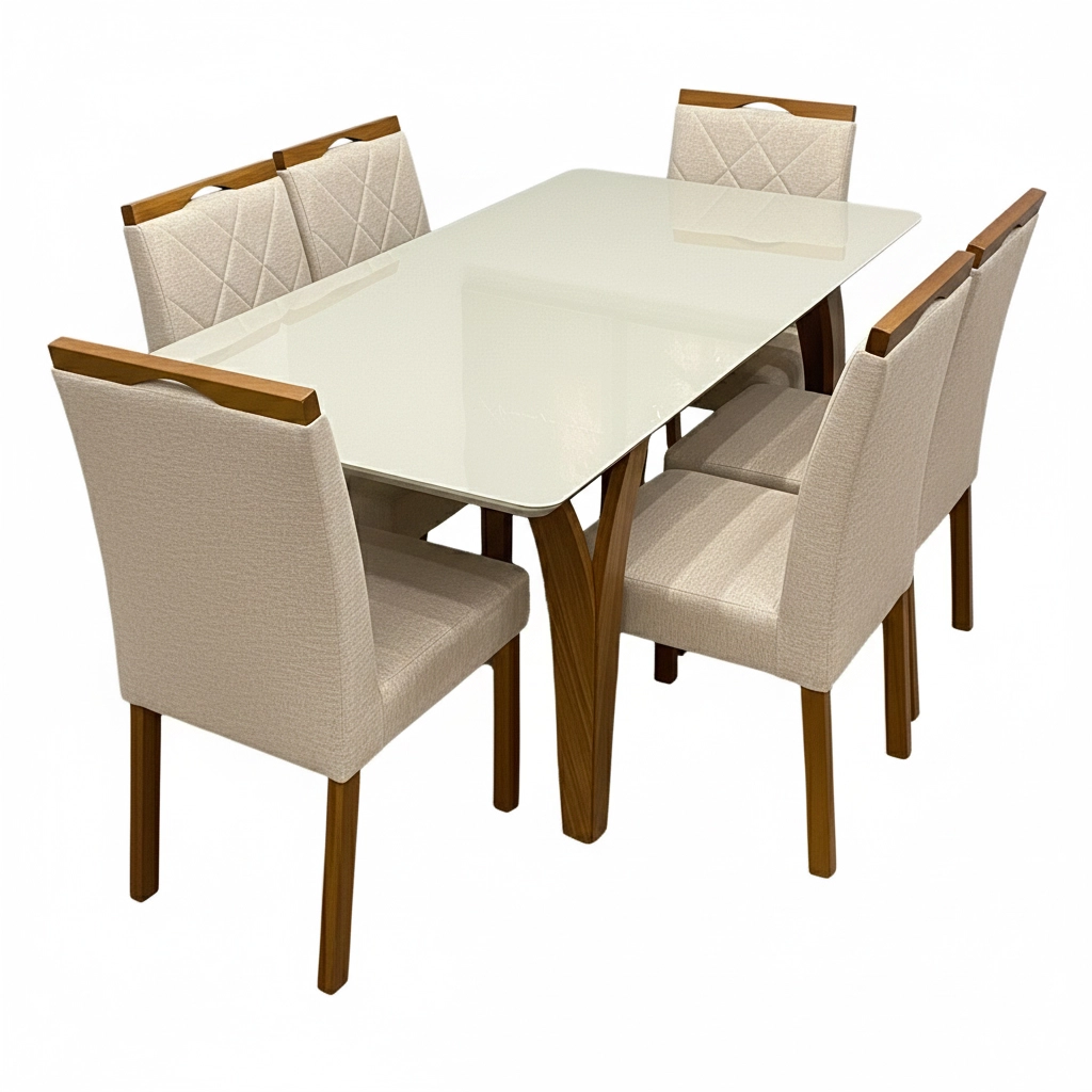 Mesa de Jantar Agata 180x90cm com Vidro e 6 Cadeiras California Estofadas Lj Móveis - Image 3