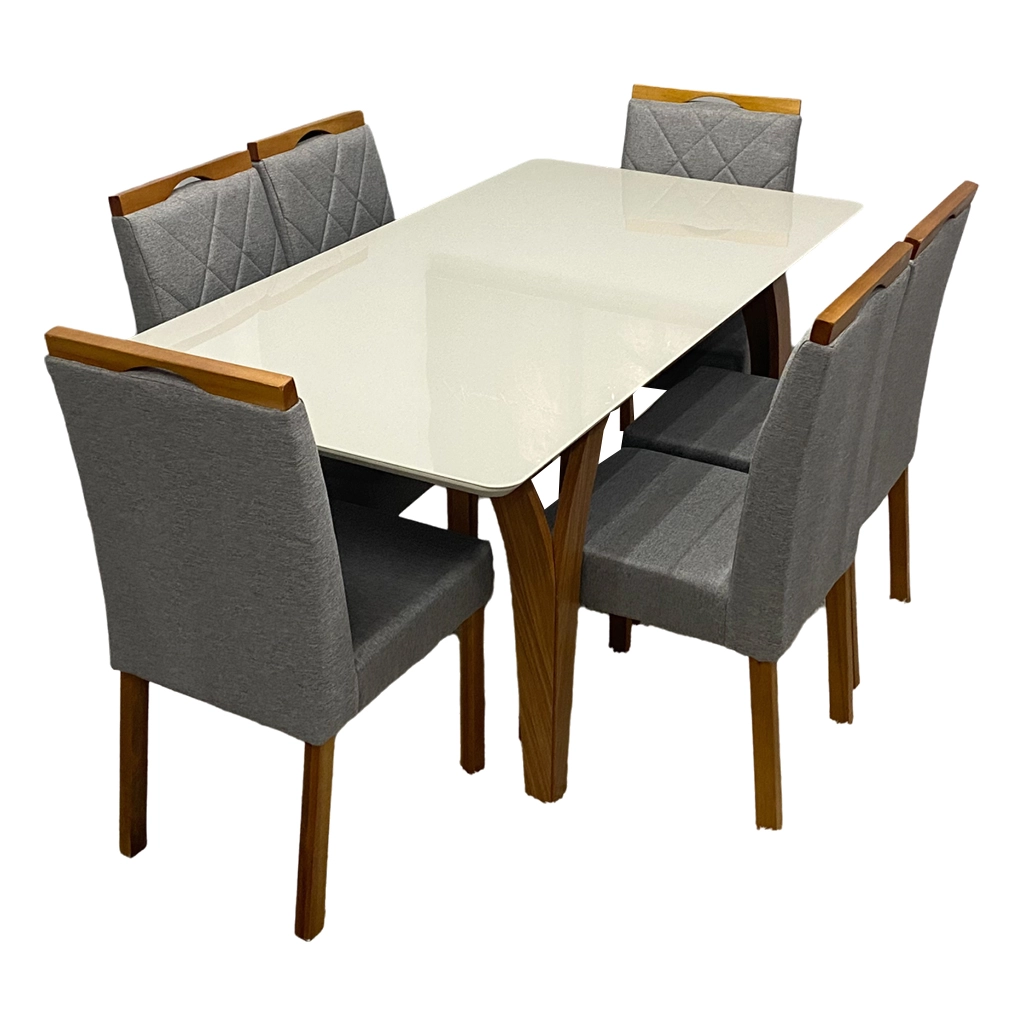 Mesa de Jantar Agata 180x90cm com Vidro e 6 Cadeiras California Estofadas Lj Móveis - Image 2