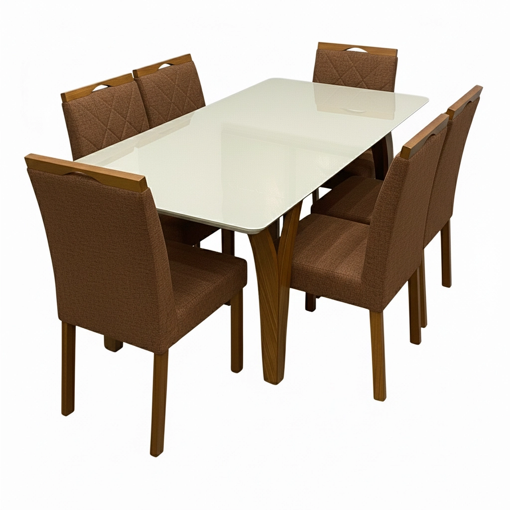 Mesa de Jantar Agata 180x90cm com Vidro e 6 Cadeiras California Estofadas Lj Móveis - Image 4