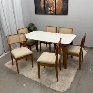 Mesa de Jantar Agata 180x90cm com Vidro e 6 Cadeiras Canada