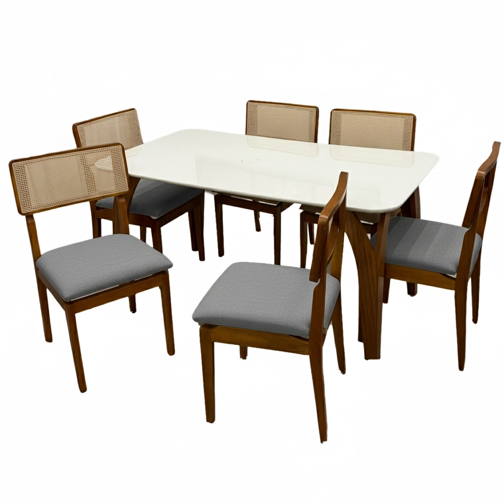 Mesa de Jantar Agata 180x90cm com Vidro e 6 Cadeiras Canada - Image 2