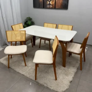 Mesa de Jantar Agata 180x90cm com Vidro e 6 Cadeiras Diamante