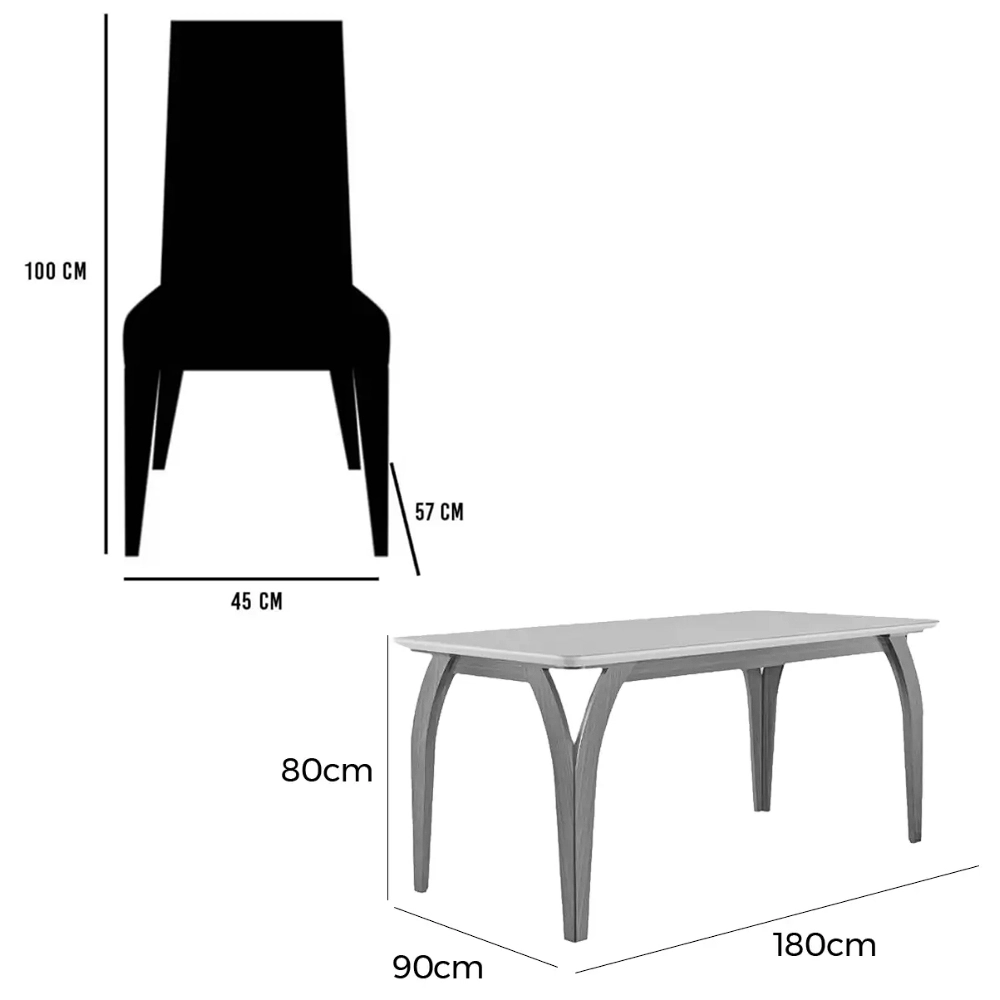 Mesa de Jantar Agata 180x90cm com Vidro e 6 Cadeiras Giulia - Image 4