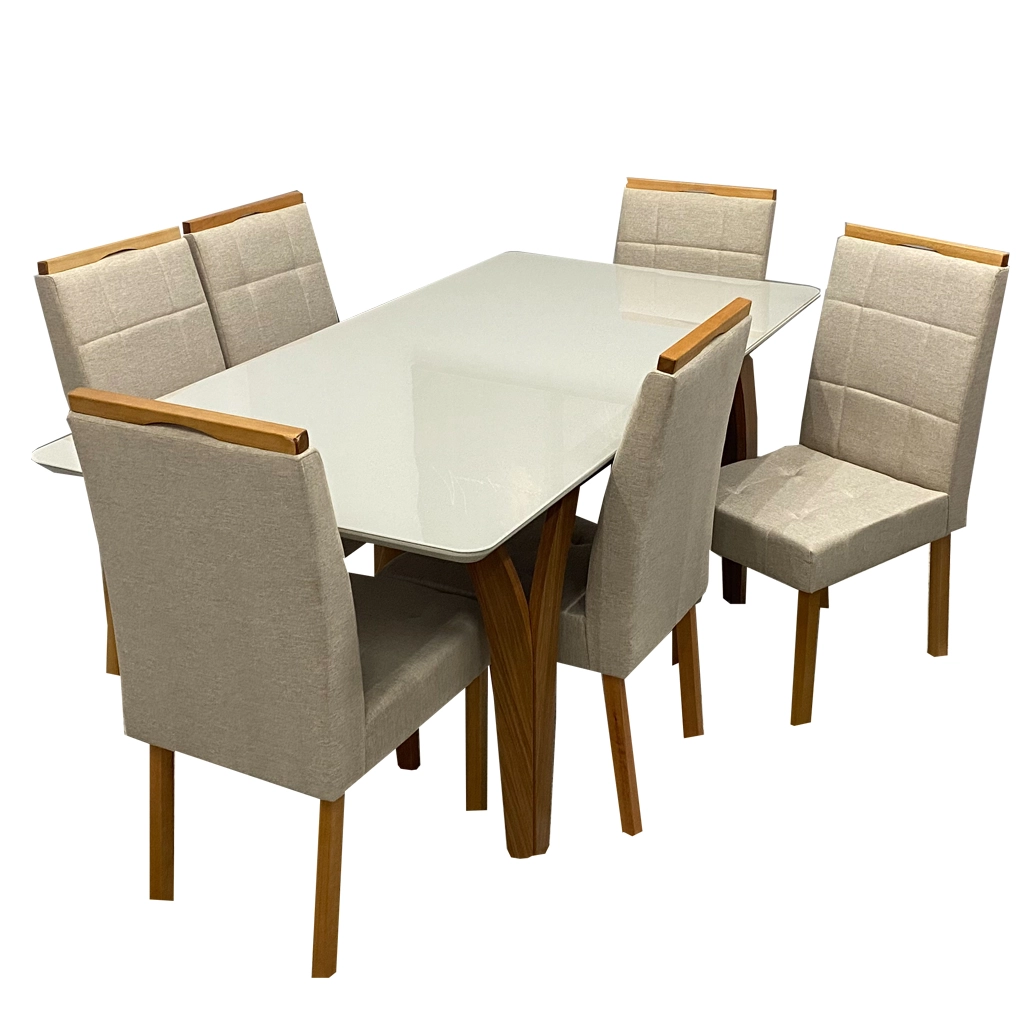 Mesa de Jantar Agata 180x90cm com Vidro e 6 Cadeiras Giulia - Image 3