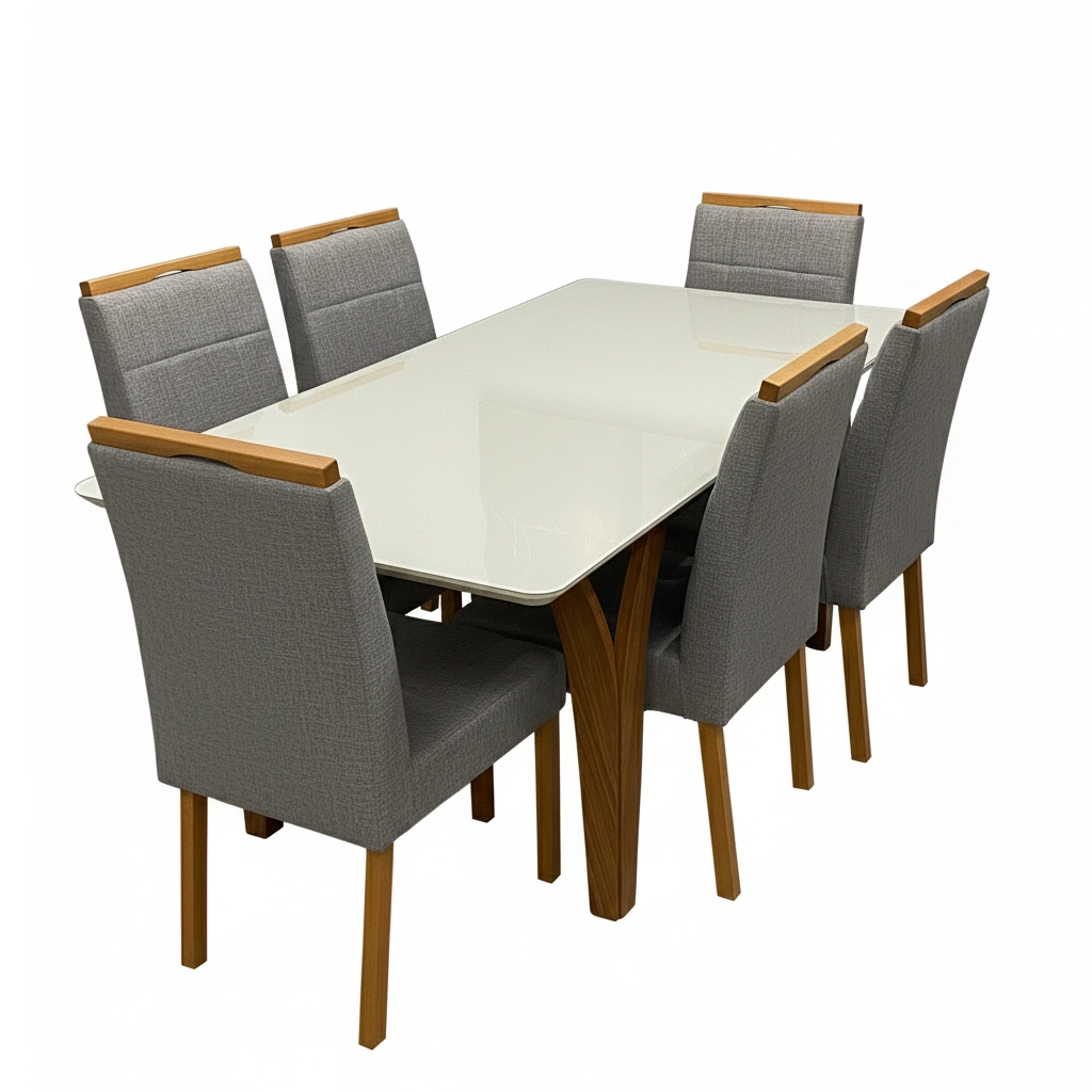 Mesa de Jantar Agata 180x90cm com Vidro e 6 Cadeiras Giulia - Image 2