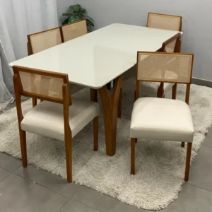 Mesa de Jantar Agata 180x90cm com Vidro e 6 Cadeiras Grecia