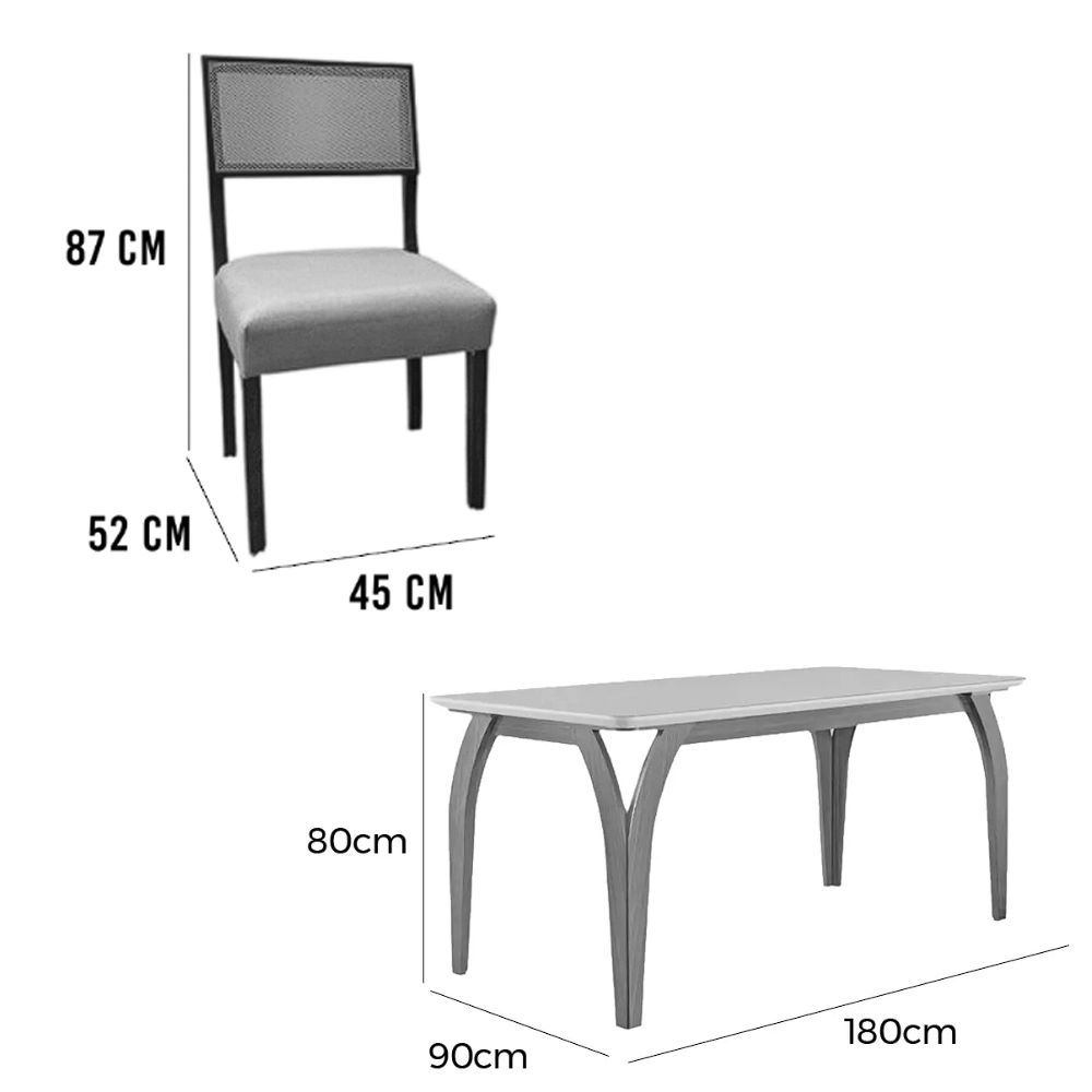 Mesa de Jantar Agata 180x90cm com Vidro e 6 Cadeiras Grecia - Image 4