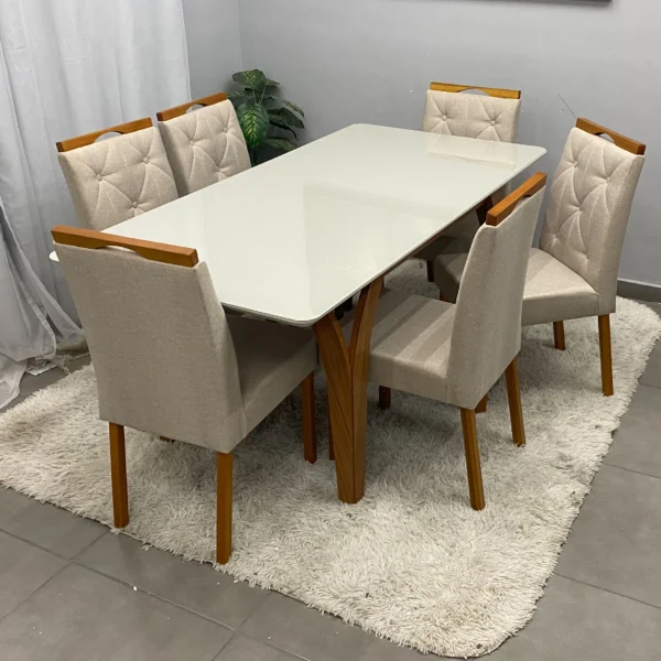 Mesa de Jantar Agata 180x90cm com Vidro e 6 Cadeiras Jasmim