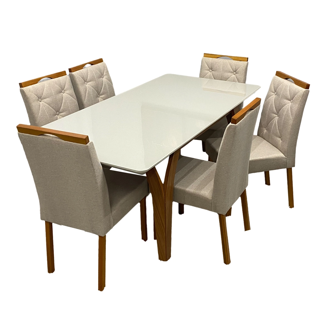 Mesa de Jantar Agata 180x90cm com Vidro e 6 Cadeiras Jasmim - Image 3