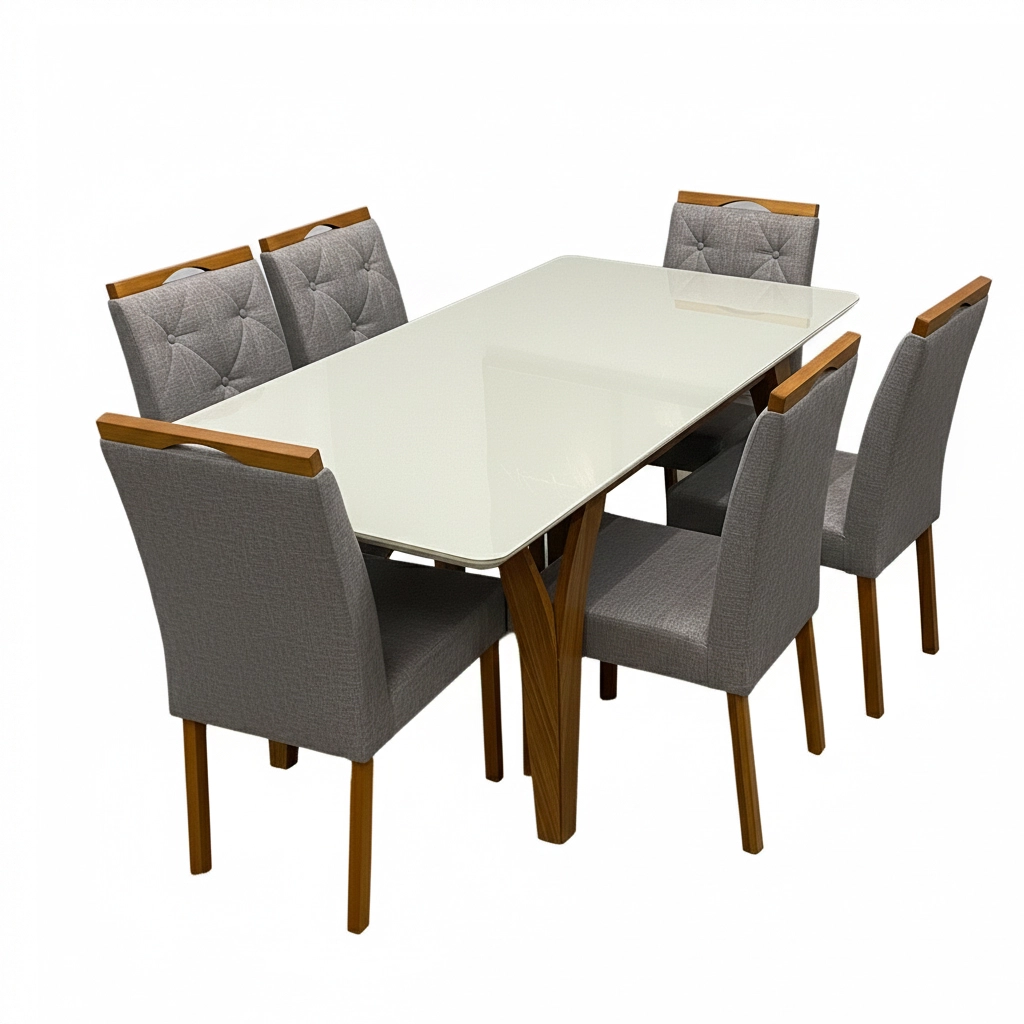 Mesa de Jantar Agata 180x90cm com Vidro e 6 Cadeiras Jasmim - Image 2