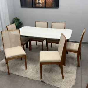 Mesa de Jantar Agata 180x90cm com Vidro e 6 Cadeiras Lara Kappesberg