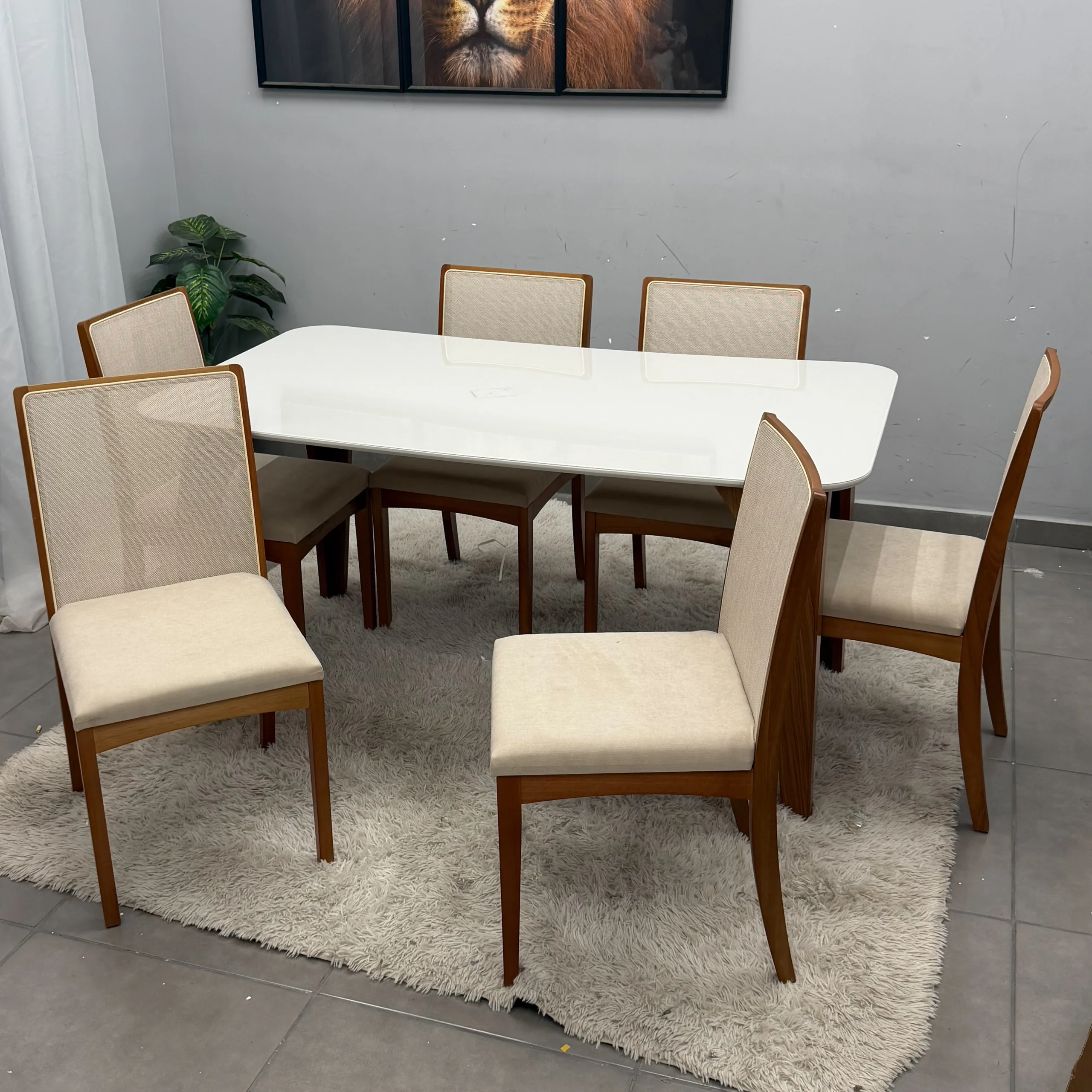 Mesa de Jantar Agata 180x90cm com Vidro e 6 Cadeiras Lara Kappesberg