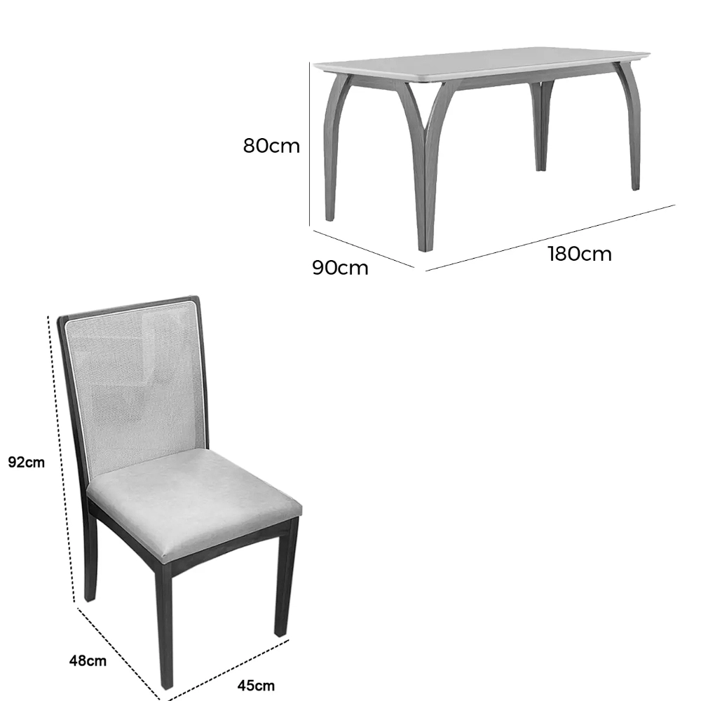 Mesa de Jantar Agata 180x90cm com Vidro e 6 Cadeiras Lara Kappesberg - Image 4