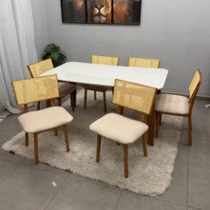 Mesa de Jantar Agata 180x90cm com Vidro e 6 Cadeiras Livia