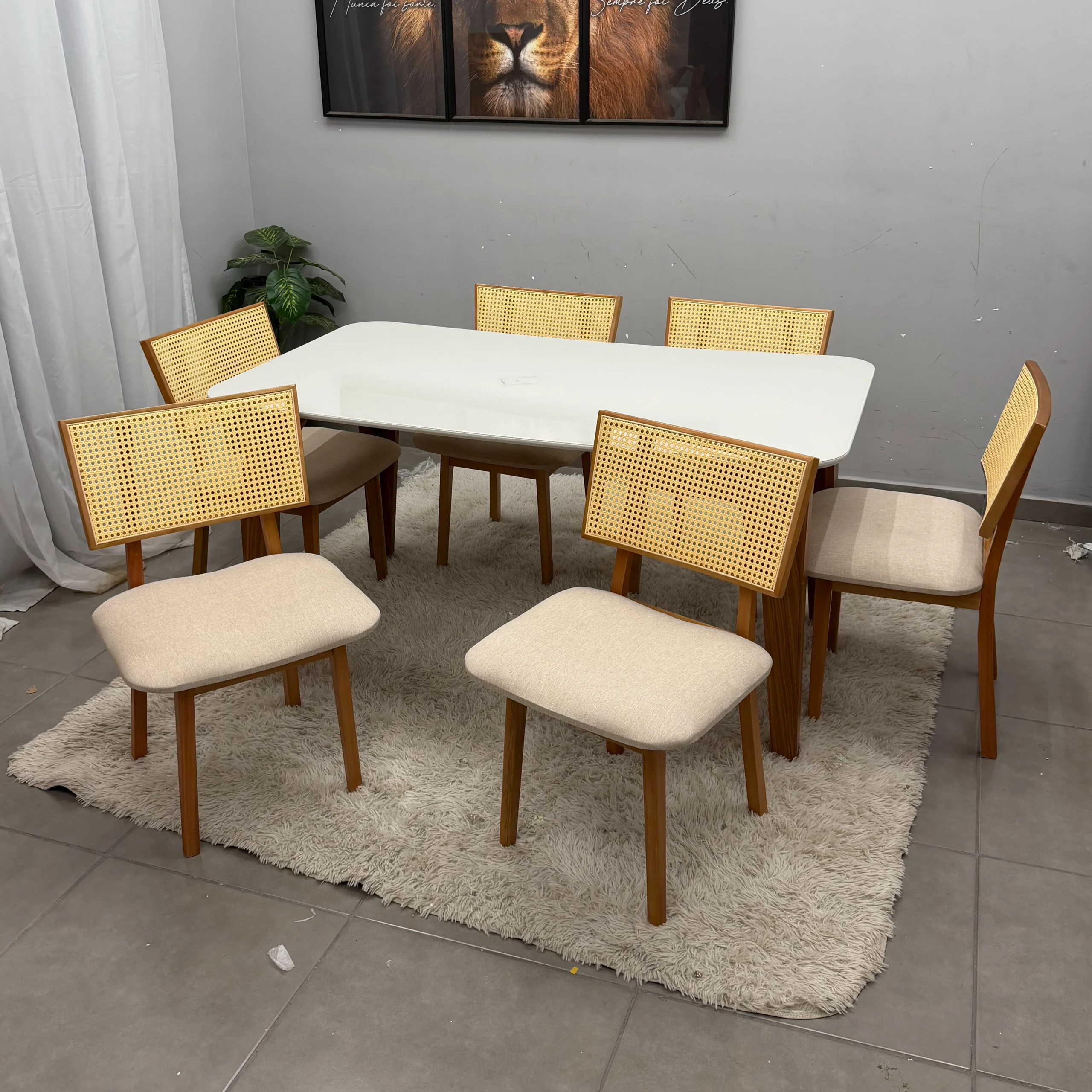Mesa de Jantar Agata 180x90cm com Vidro e 6 Cadeiras Livia