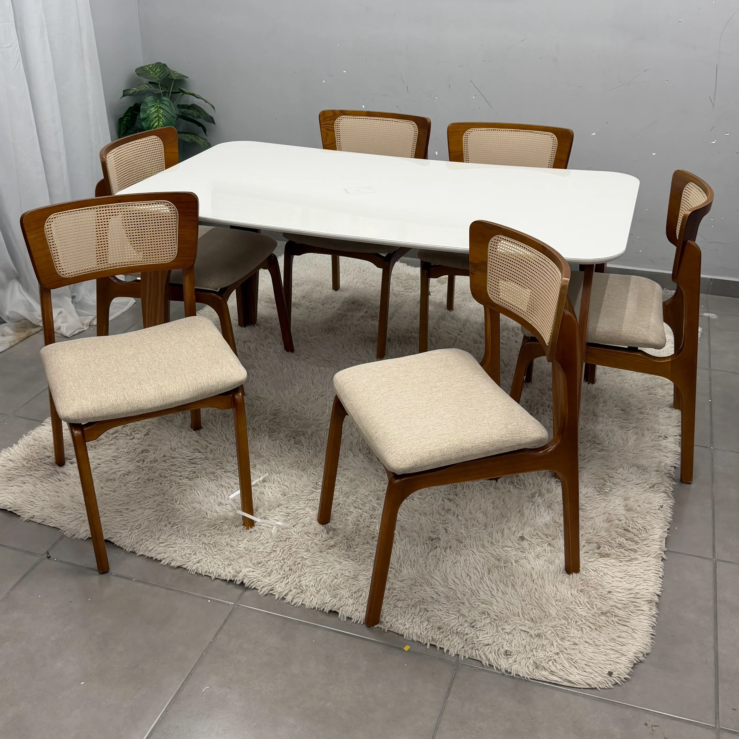 Mesa de Jantar Agata 180x90cm com Vidro e 6 Cadeiras New Viena