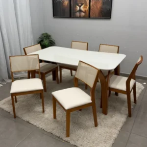 Mesa de Jantar Agata 180x90cm com Vidro e 6 Cadeiras Oiti