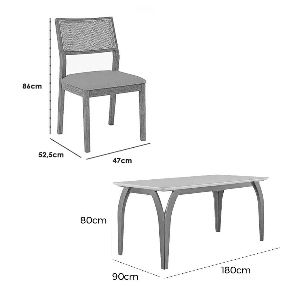 Mesa de Jantar Agata 180x90cm com Vidro e 6 Cadeiras Oiti - Image 4