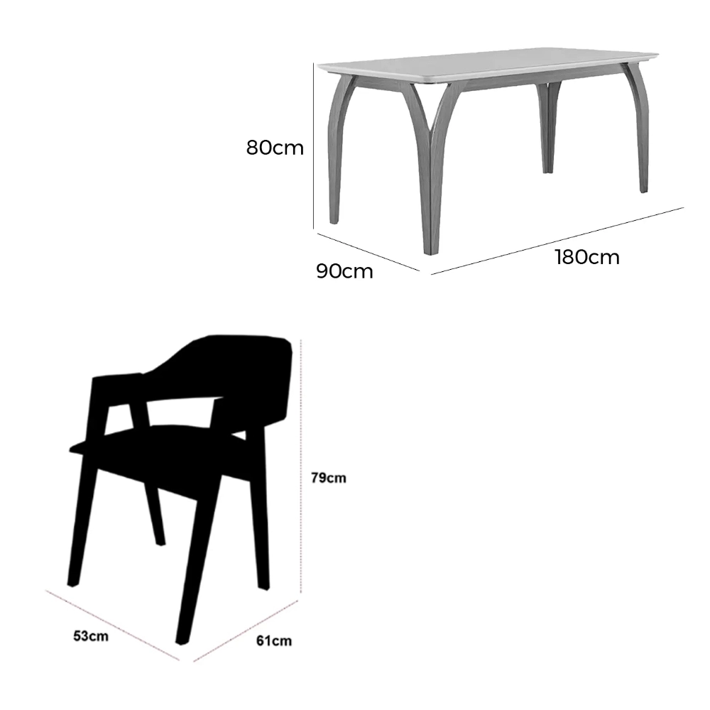 Mesa de Jantar Agata 180x90cm com Vidro e 6 Cadeiras Perola Linho - Image 4