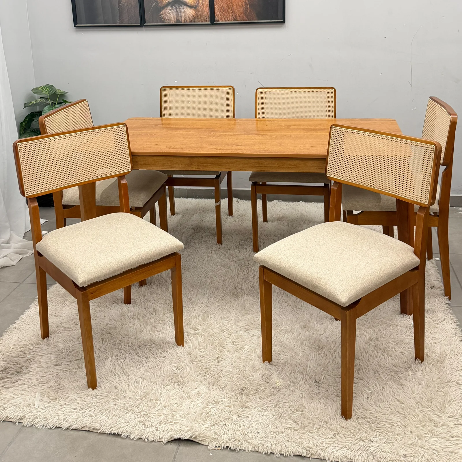 Mesa de Jantar Alegra 160x80cm Sem Vidro e 6 Cadeiras Canada